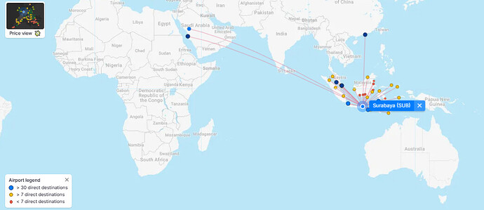 Surabaya-SUB-airport-destination-map