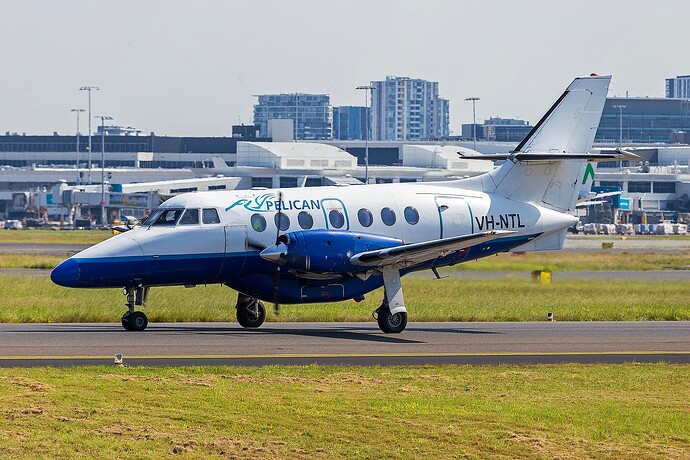 FlyPelican_(VH-NTL)_BAe_Jetstream_32_taxiing_at_Sydney_Airport